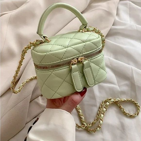 Chic Mint Green & Metallic Leather Vanity Crossbody Bag OS New - Picture 6 of 7